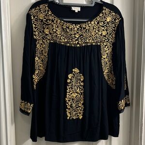 Layers Blouse Women Medium Black Gold Embroidered
